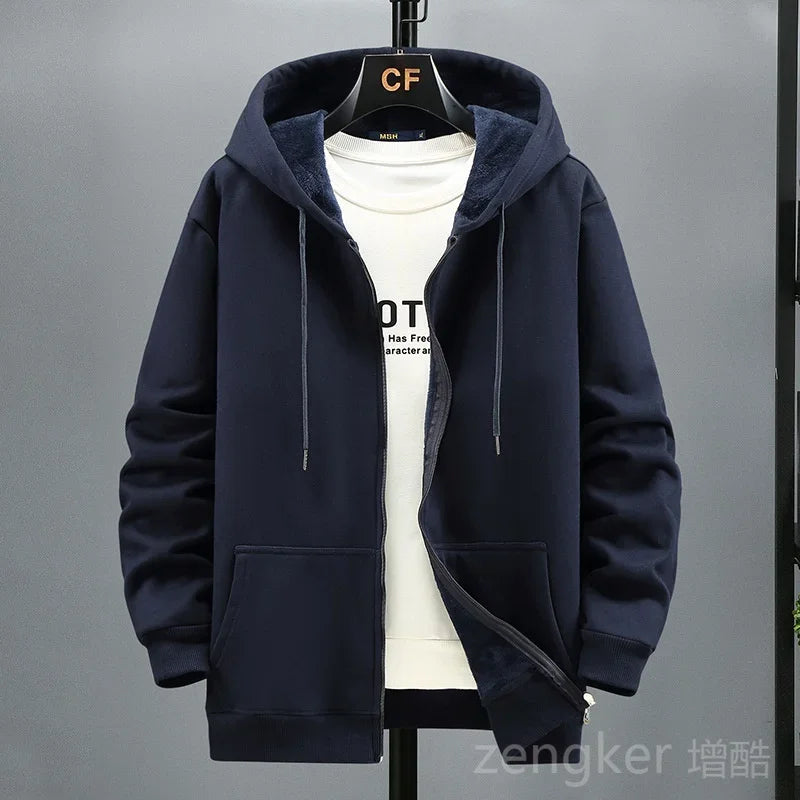 Big size Fleece hooded cardigan men's autumn winter trendy fashion jacket plus size hoodie 12XL 10XL large size men clothing