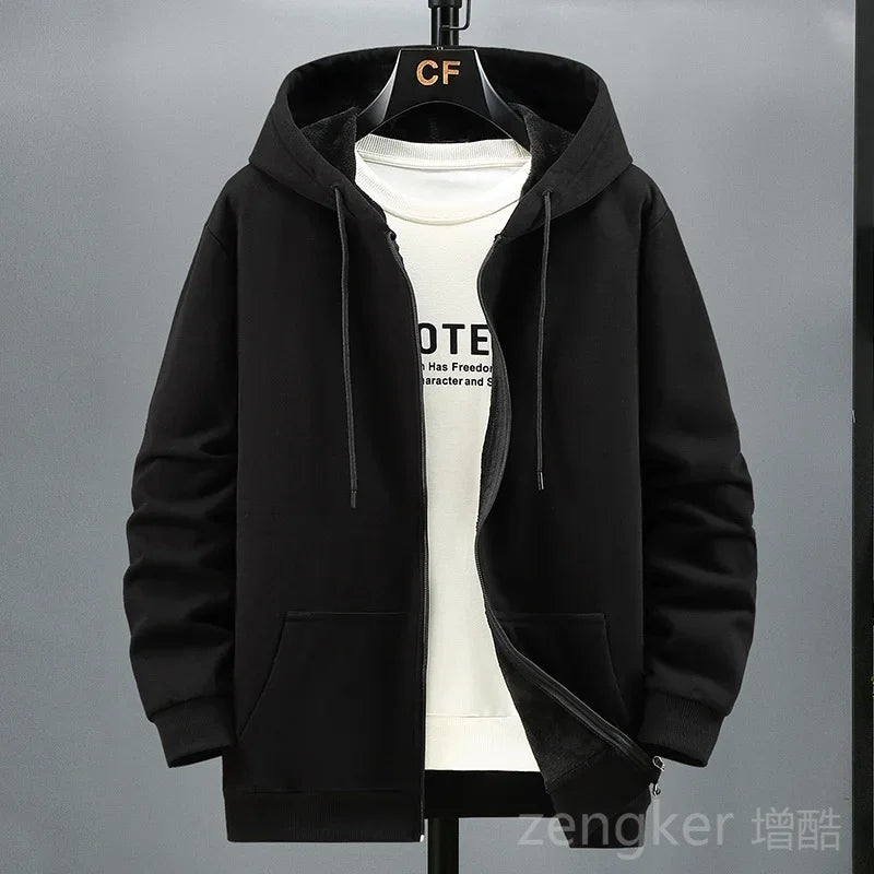 Big size Fleece hooded cardigan men's autumn winter trendy fashion jacket plus size hoodie 12XL 10XL large size men clothing