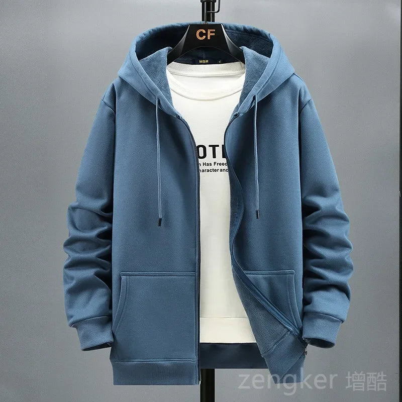 Big size Fleece hooded cardigan men's autumn winter trendy fashion jacket plus size hoodie 12XL 10XL large size men clothing