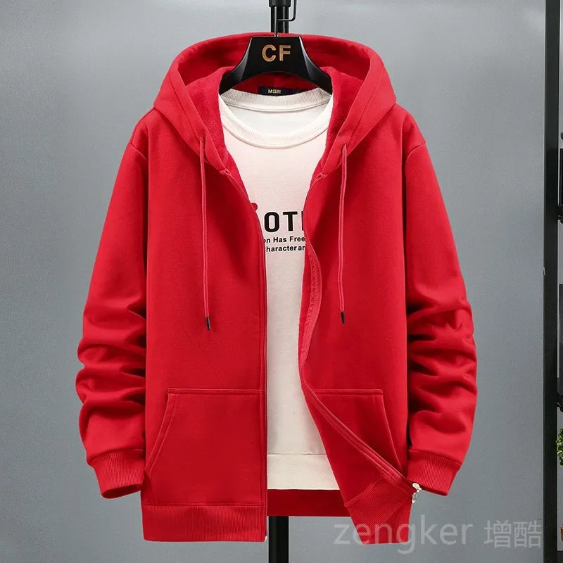 Big size Fleece hooded cardigan men's autumn winter trendy fashion jacket plus size hoodie 12XL 10XL large size men clothing