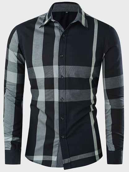 New Men's Cotton Long-sleeved Shirt Color Matching Plaid