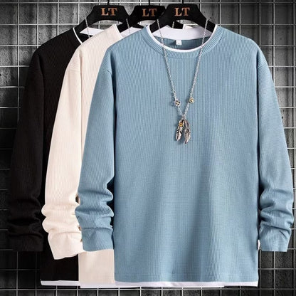 Men's Spring And Autumn Solid Color Plus Size Round Neck Sweater