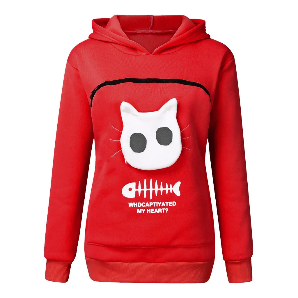 S-3XL  Cat Lovers Hooded Sweatshirt Kangaroo Dog Pet Paw Dropshipping Pullovers Cuddle Pouch  Fish  Pocket Hoodie