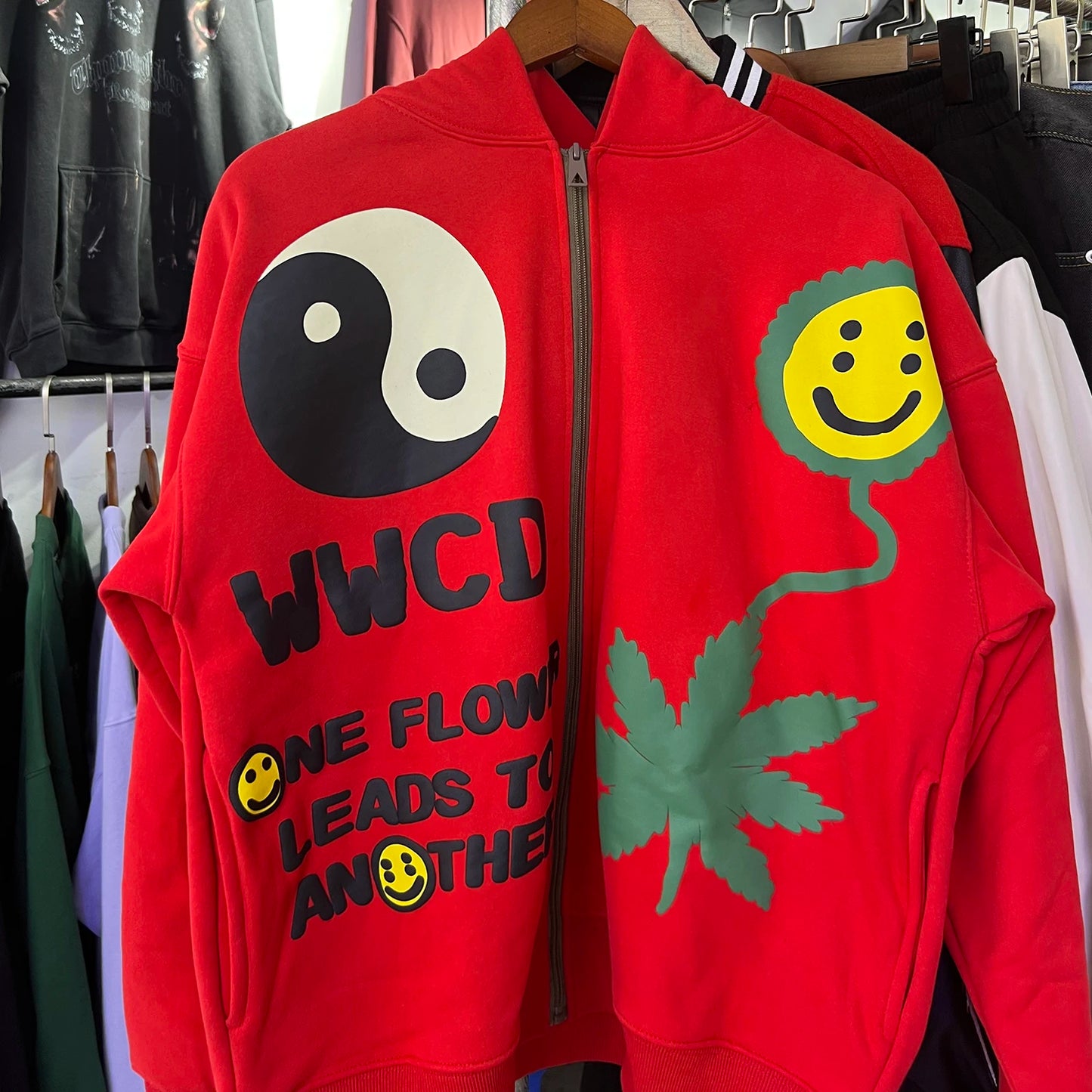 Kanye Foam Graffiti Print Smiling Face Zip Up Hoodie for Men Vintage Baggy High Street Sweatshirt with Zipper Hooded Pullover