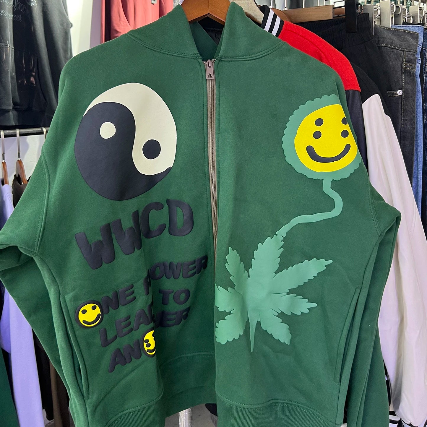 Kanye Foam Graffiti Print Smiling Face Zip Up Hoodie for Men Vintage Baggy High Street Sweatshirt with Zipper Hooded Pullover