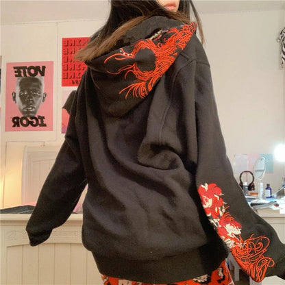 Gothic Sweatshirt Women 2000s Fairy Grunge Skull Print Long Sleeve Hooded Tops y2k Aesthetic Hoodie Oversize Clothes Streetwear