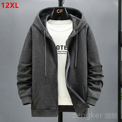 Big size Fleece hooded cardigan men's autumn winter trendy fashion jacket plus size hoodie  12XL 10XL large size  men clothing