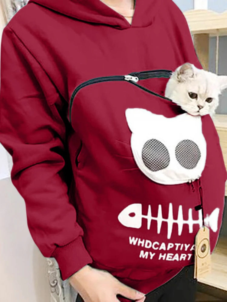 S-3XL  Cat Lovers Hooded Sweatshirt Kangaroo Dog Pet Paw Dropshipping Pullovers Cuddle Pouch  Fish  Pocket Hoodie