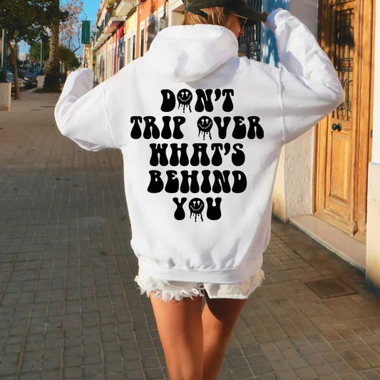 Leisure Pullover Drawstring Letter Print Pattern Hoodie