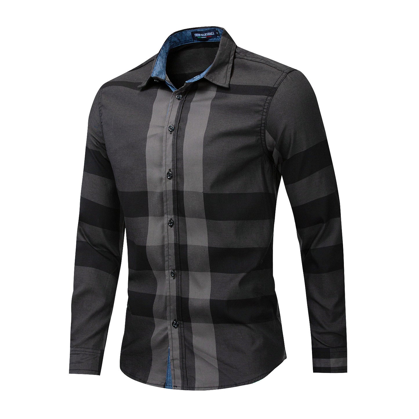 New Men's Cotton Long-sleeved Shirt Color Matching Plaid