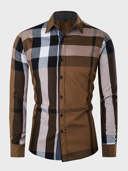 New Men's Cotton Long-sleeved Shirt Color Matching Plaid